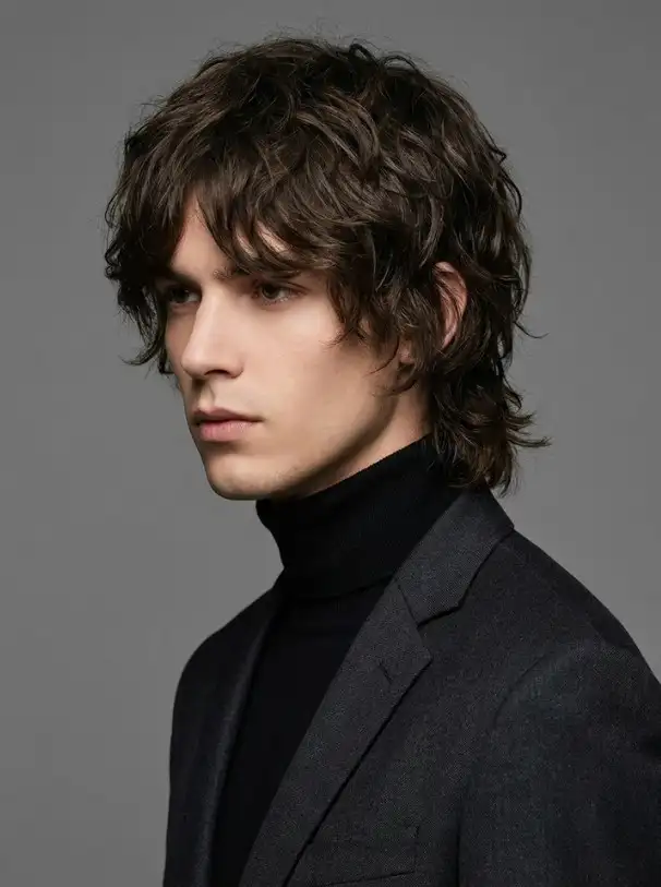 Curtain bangs hairstyle for men with middle part