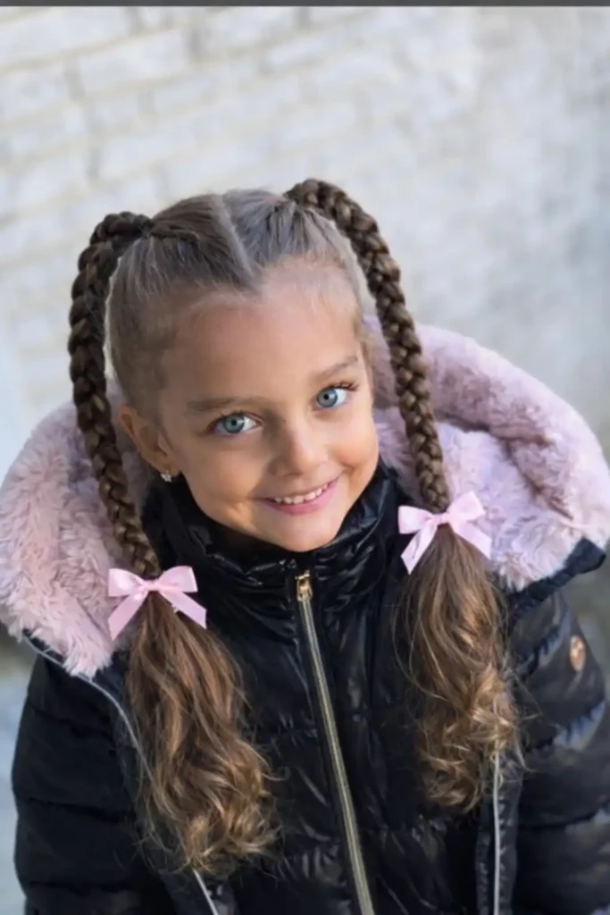 Double braided pigtails hairstyle for children