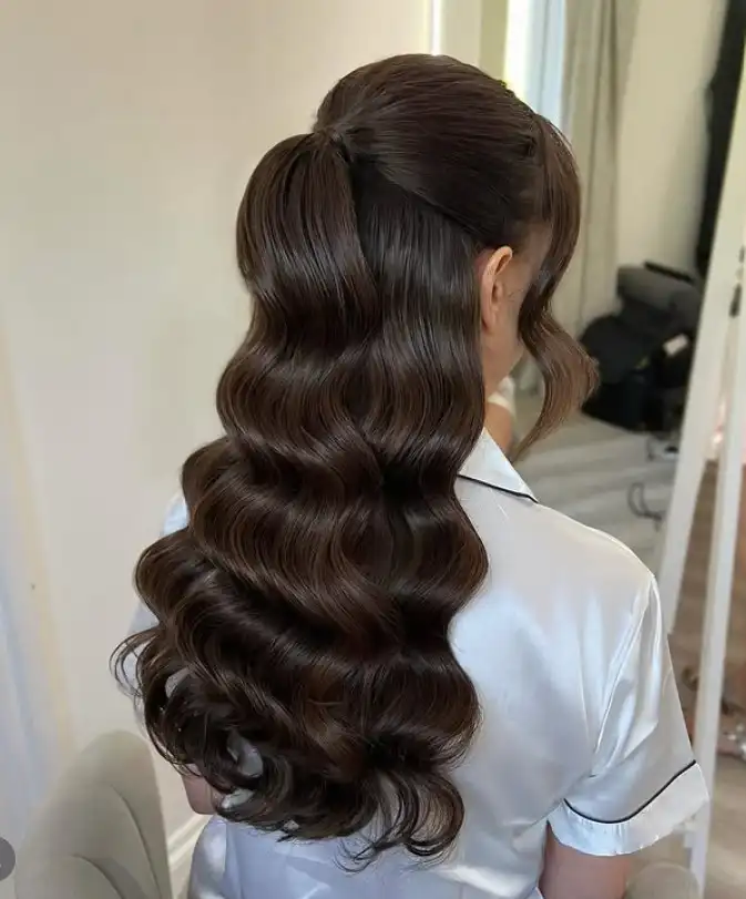 Black hairstyle half up ponytail with side bangs stylish modern look