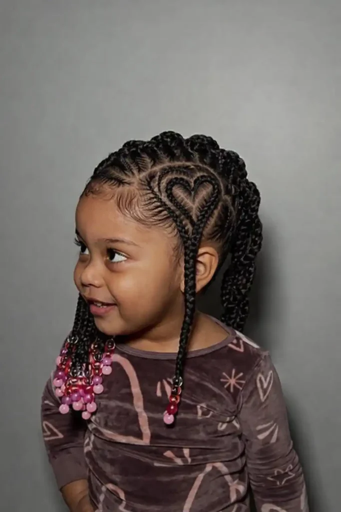 heart design braided mohawk hairstyle for kids