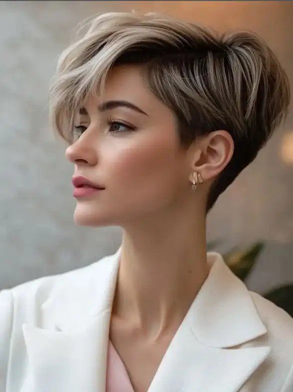 layered pixie short hairstyles with long bangs stylish women haircut