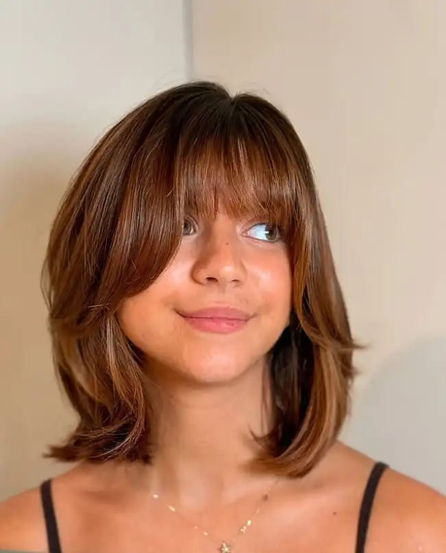 Layered short bob with see-through fringe