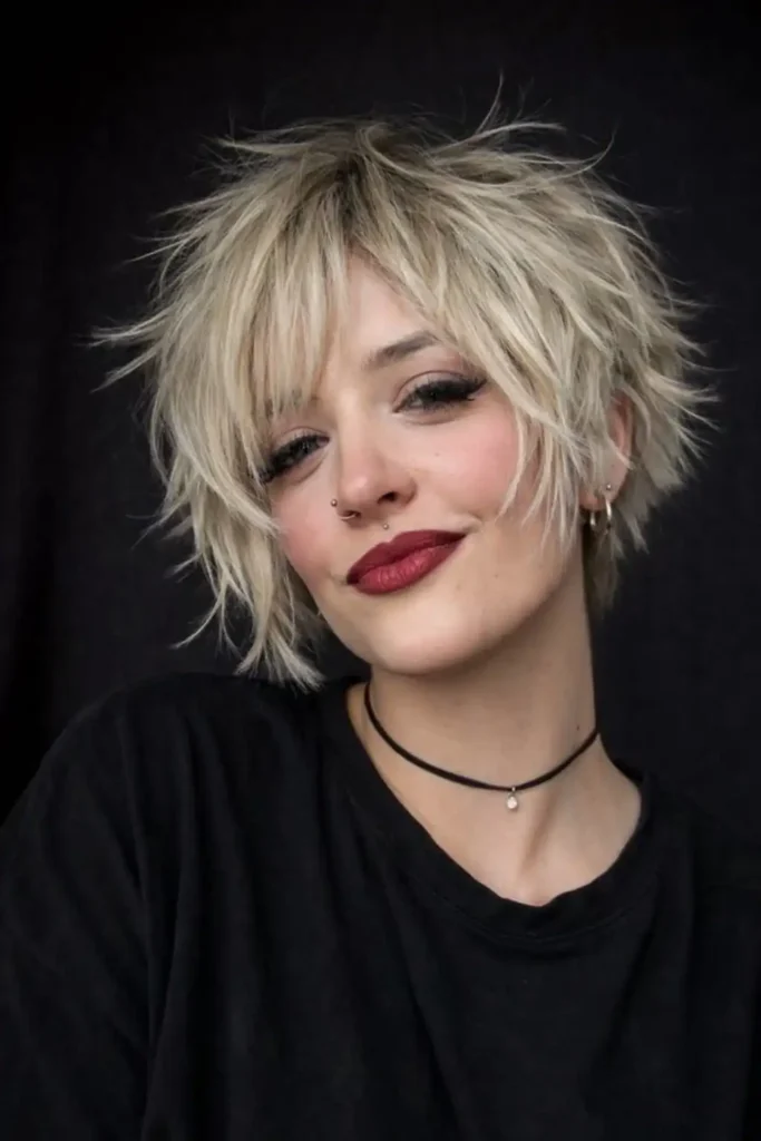 messy crop short hairstyles with long bangs modern haircut