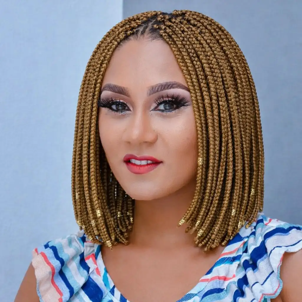 micro bob box braids hairstyles with tiny delicate braids styled into a lightweight protective braided bob
