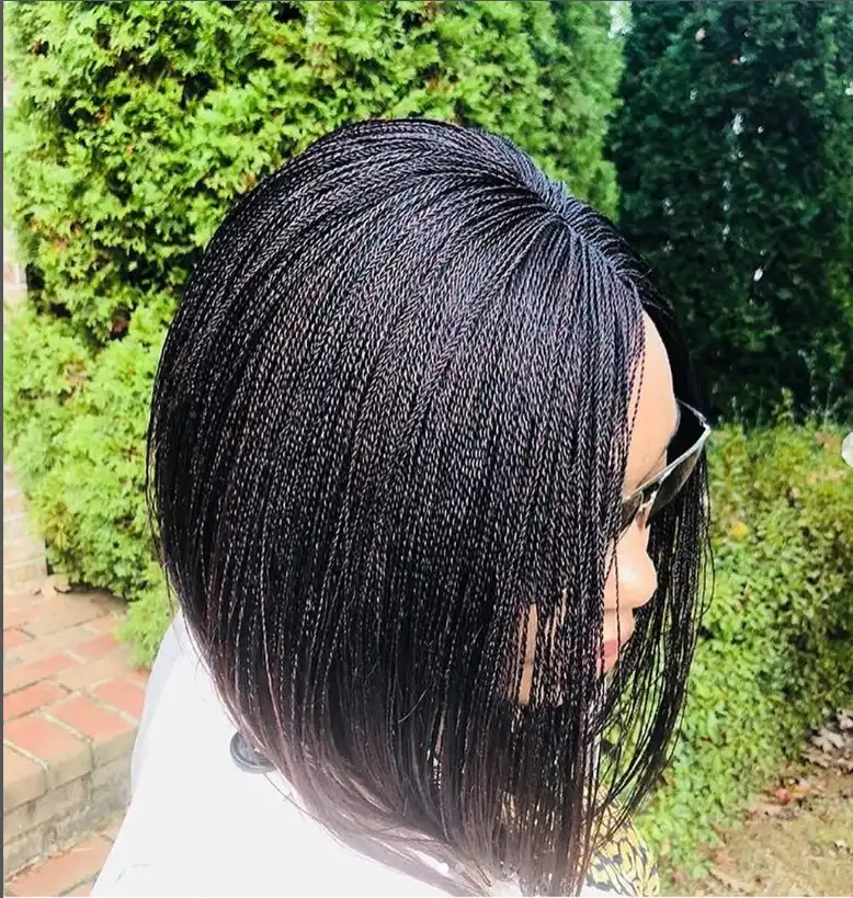 Elegant micro bob braids hairstyle 2026 with tiny delicate braids styled into a lightweight and detailed braided bob cut.