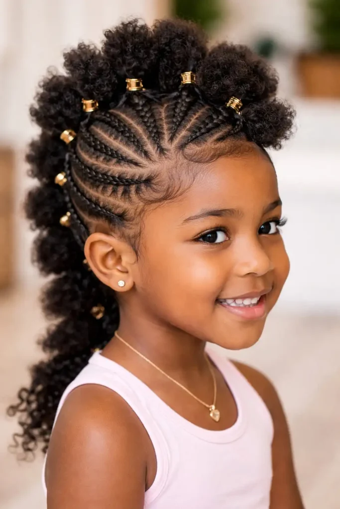 mini puff braided mohawk hairstyle for children