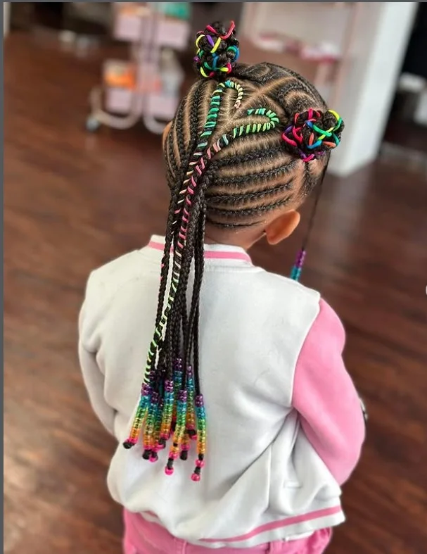 braided space buns mohawk hairstyle for kids