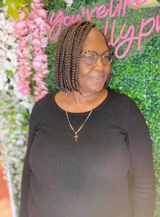 natural looking bob box braids hairstyles with soft lightweight braids styled into a simple everyday braided bob