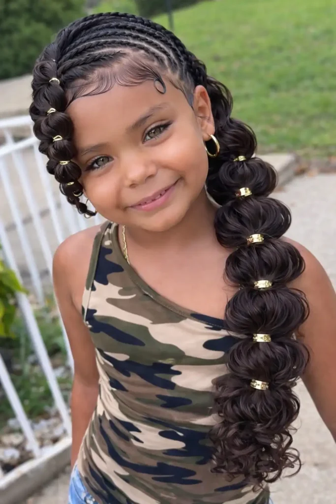 Pull-through braid voluminous kids hairstyle