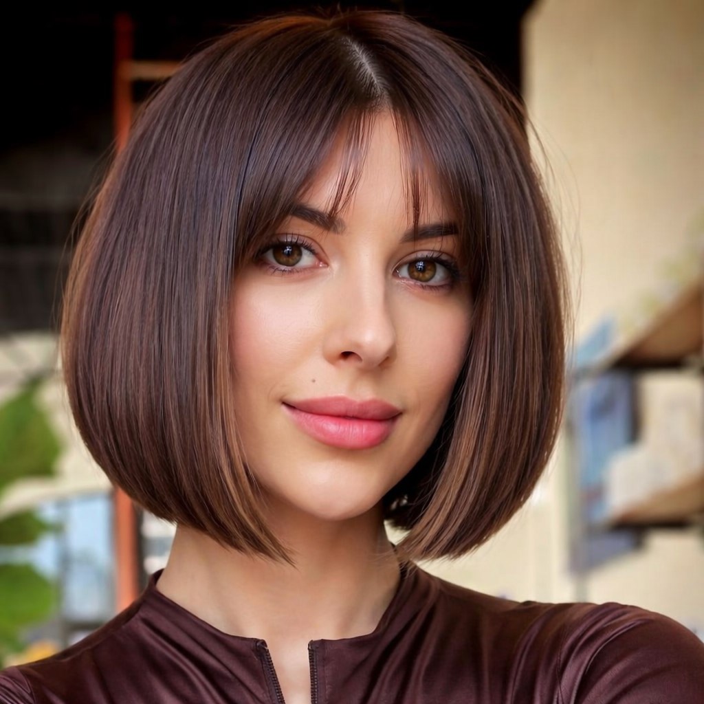 Rounded bob with centered subtle bangs for modern style