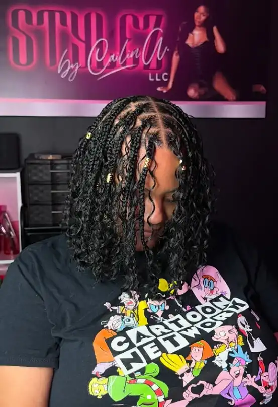 short bob braids hairstyles braided bob haircut decorated with metallic hair cuffs for a stylish accessory braid look