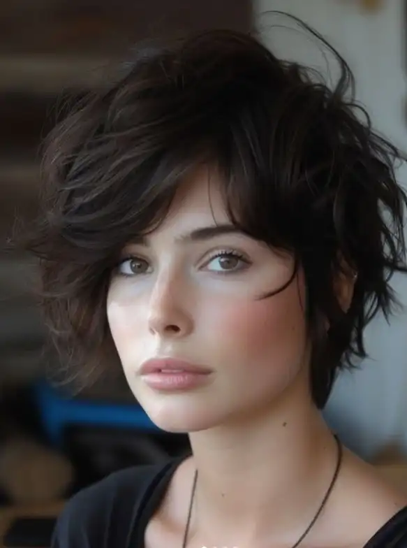 short shag haircut with long bangs trendy hairstyle