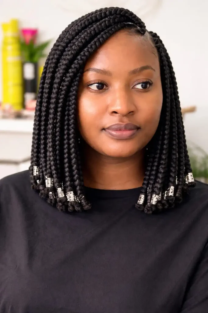 shoulder length bob box braids, hairstyles with medium box braids creating a balanced braided bob style
