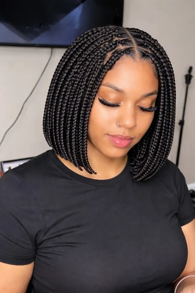 short bob braids hairstyles sleek braided bob haircut with smooth neat braids creating a polished protective hairstyle