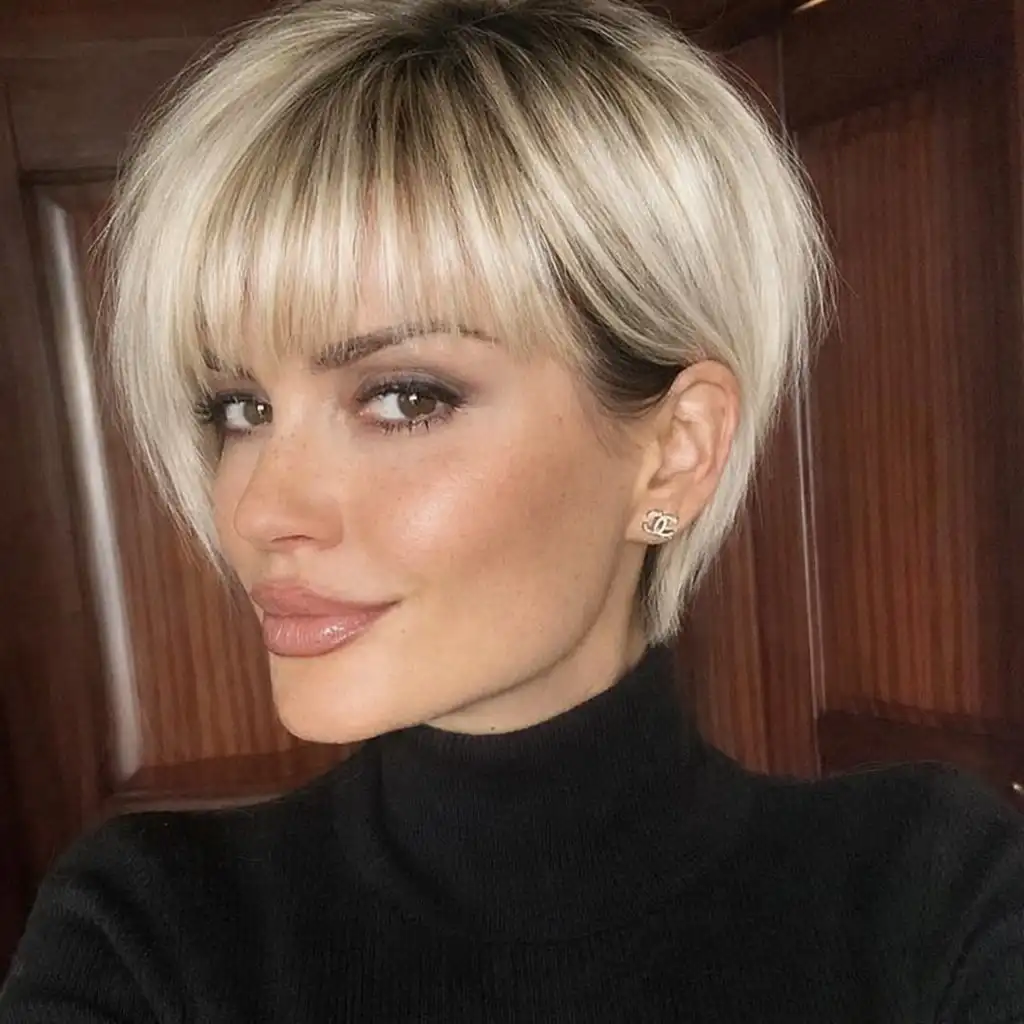 sleek short hairstyles with fringe bangs smooth haircut