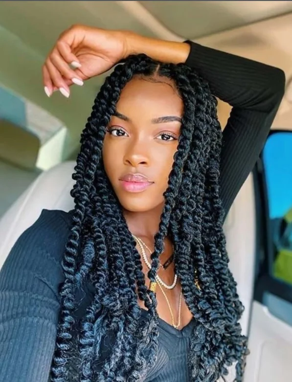 Natural-look crochet twist braids with textured finish.