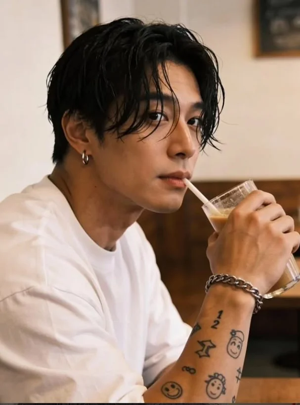 Tousled hairstyle with long bangs and volume for men