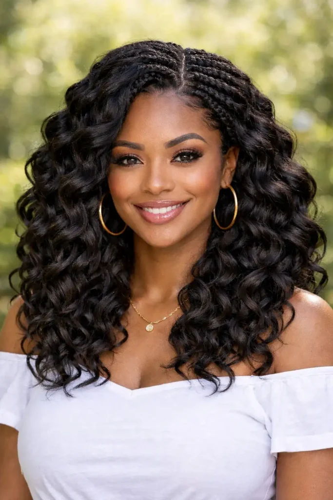 Voluminous loose wave crochet braids style.