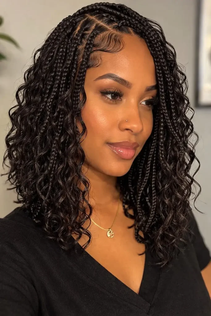 wavy bob box braids hairstyles with soft braid waves adding texture to a stylish braided bob haircut