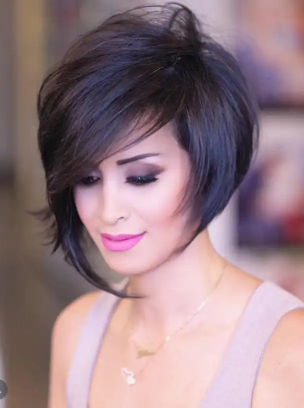 Asymmetrical short hairstyle with side bangs modern unique style