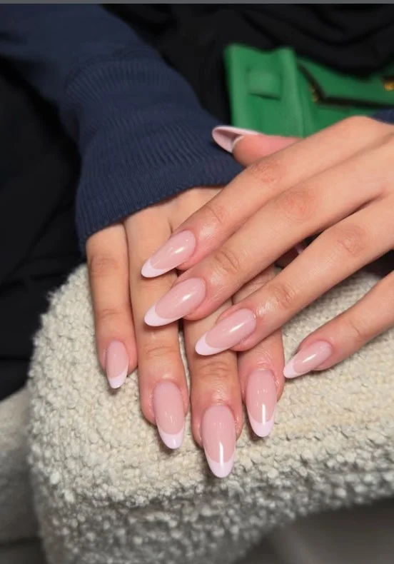 Baby pink almond french nails design cute feminine nail look