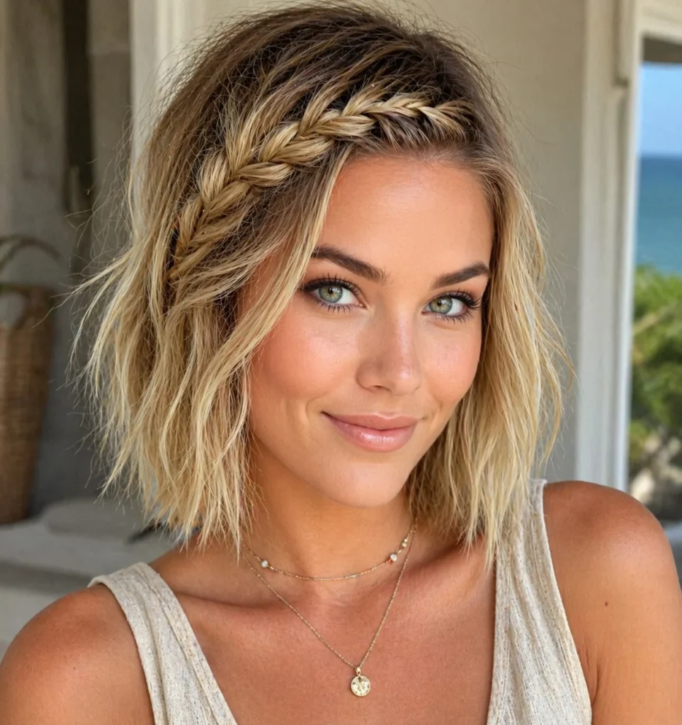 braided bangs short beach hairstyle cute look