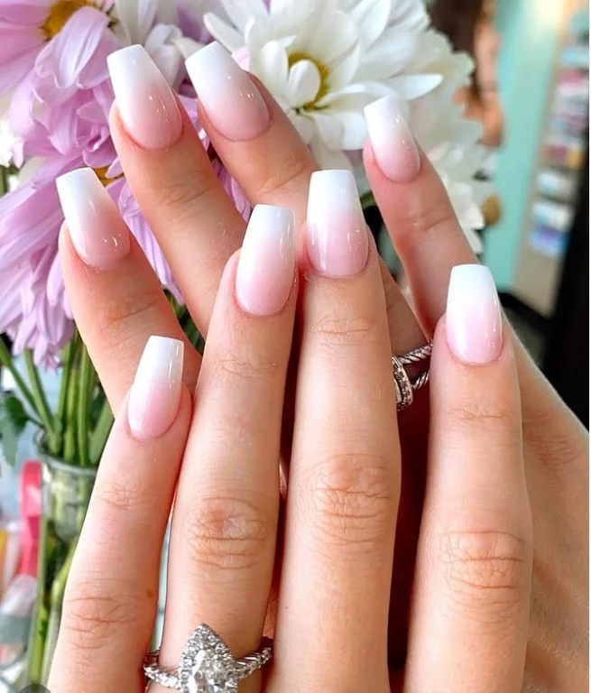 Classic pink and white ombre nails design soft gradient manicure