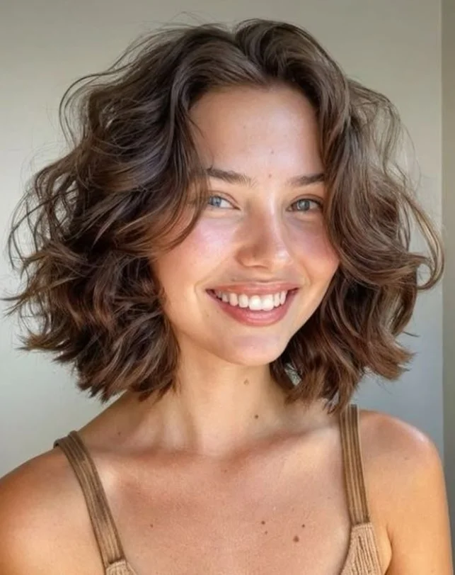 curly beach bob short hairstyle natural curls style