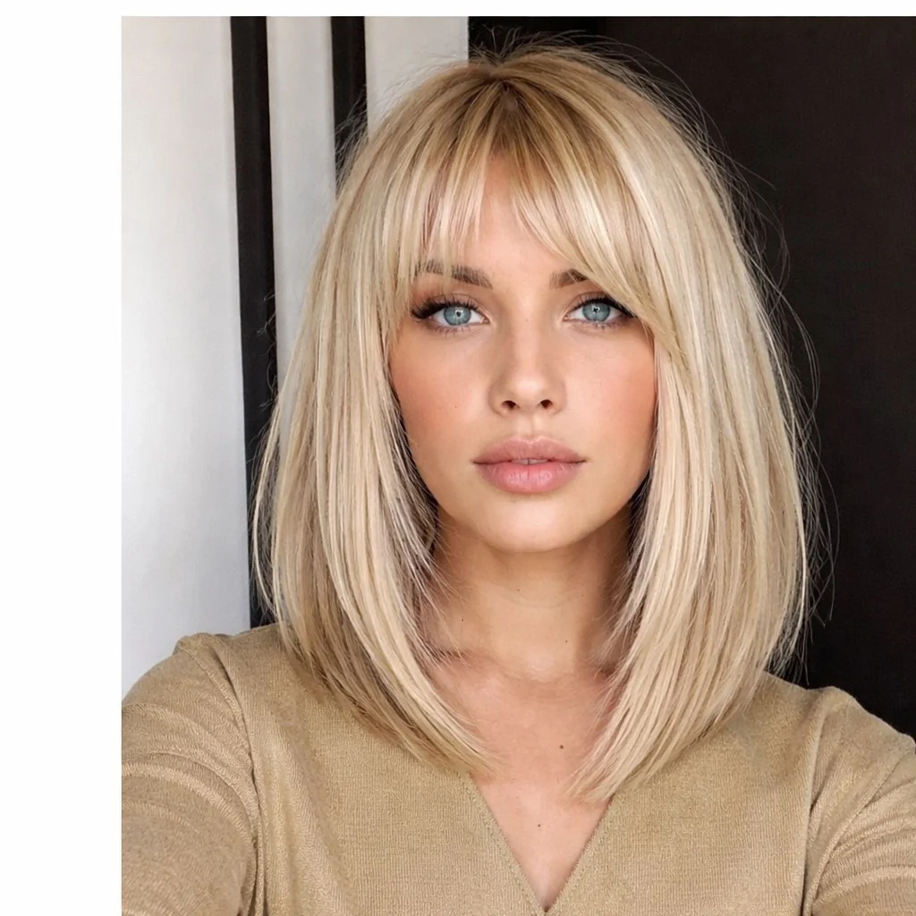 Curtain bangs inverted bob hairstyle trendy face framing style