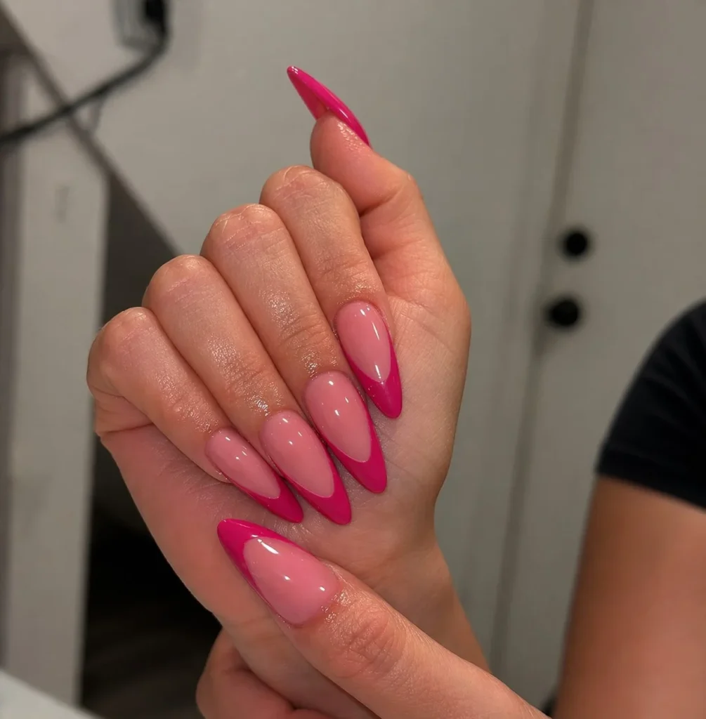 Deep pink almond french nails design rich elegant nail look