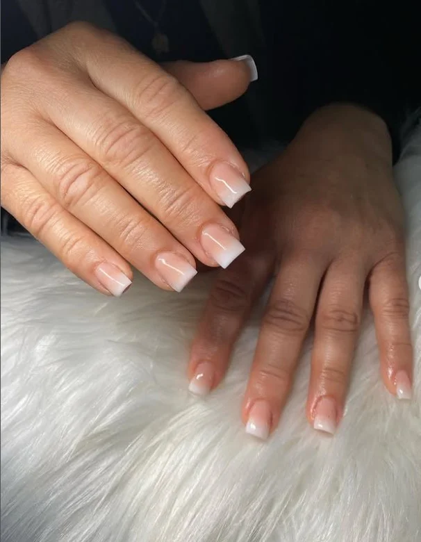 Glossy pink and white ombre nails design shiny elegant look