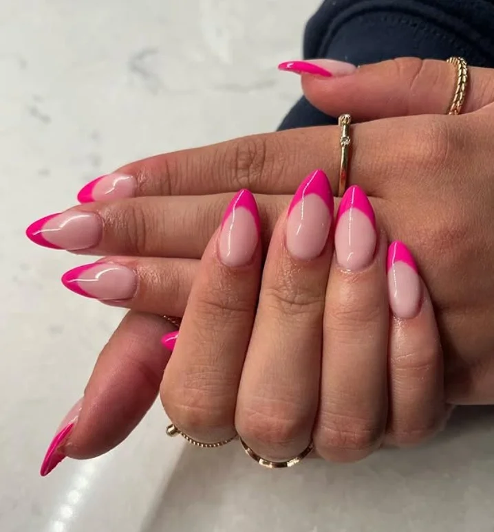 Hot pink almond french nails design bold stylish manicure