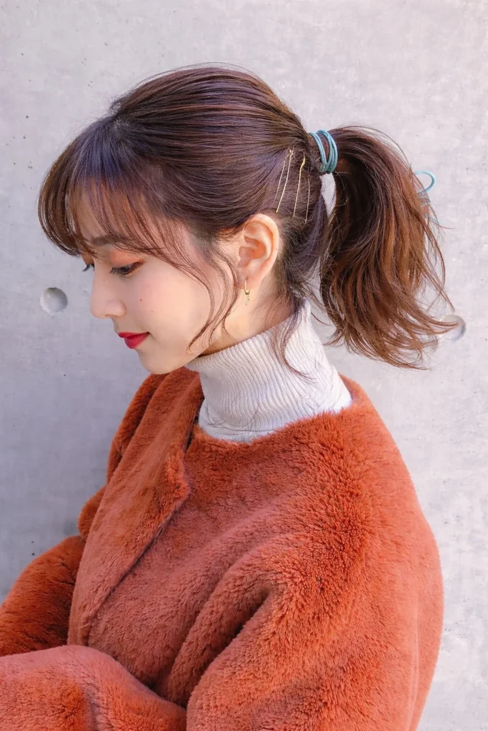 Korean ponytail with wispy curtain bangs cute easy everyday look