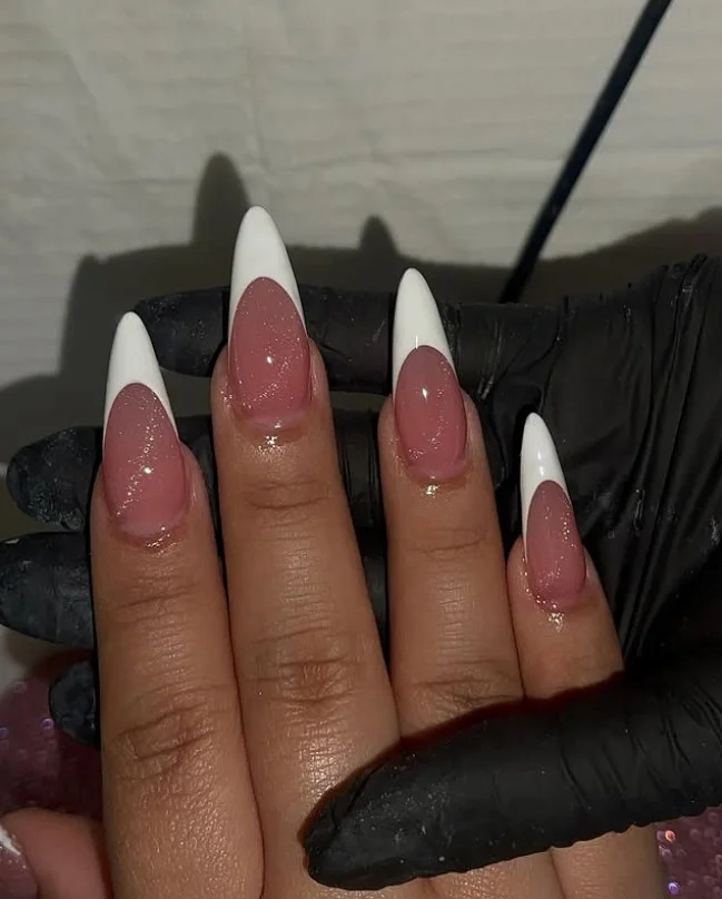 Long almond pink french nails design dramatic classy nail look