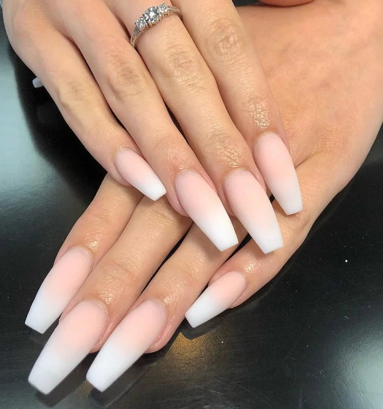 Matte pink and white ombre nails design modern soft finish