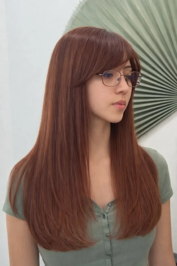Minimal layered hairstyle with side swept bangs simple fresh look