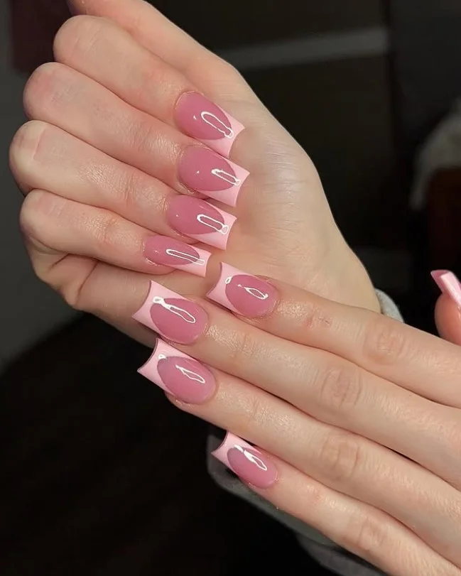 Modern minimal pink almond french nails design clean chic manicure