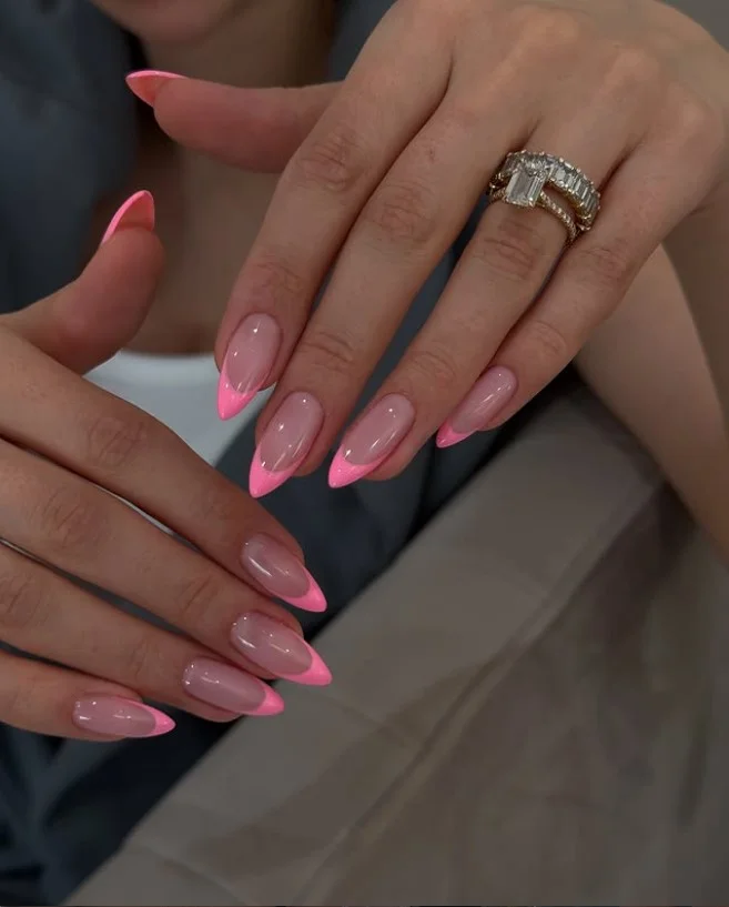Nude pink almond french nails design natural classy manicure