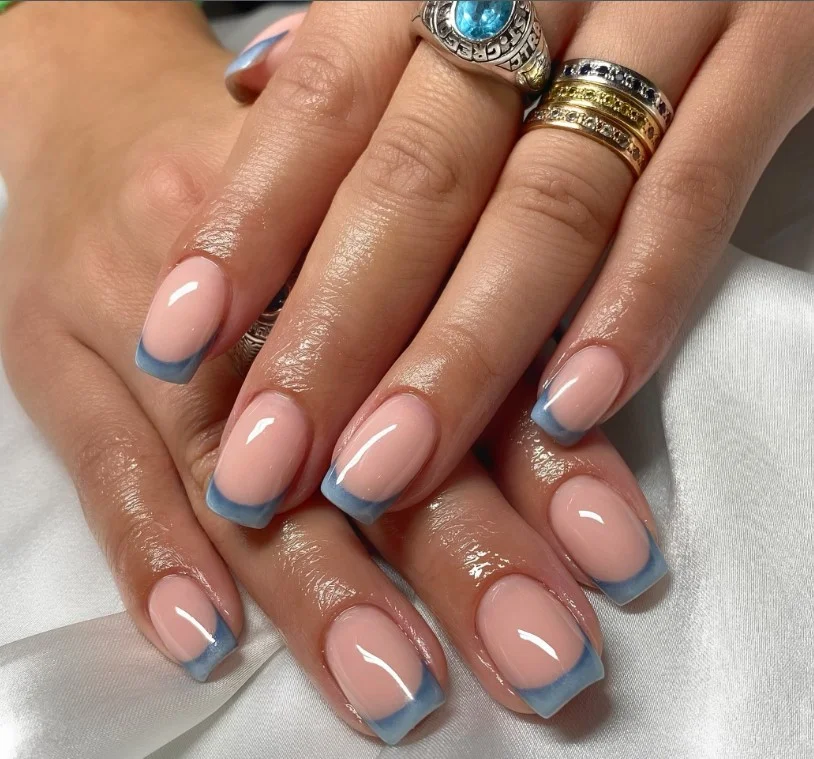 ombre blue french tip square nails trendy look