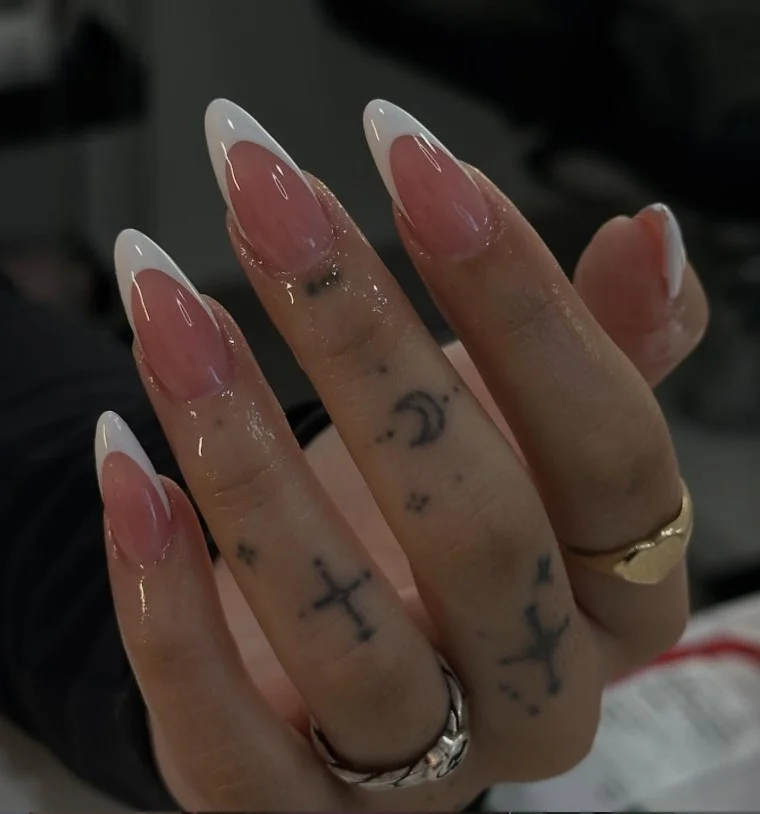 Ombre pink almond french nails design blended modern style