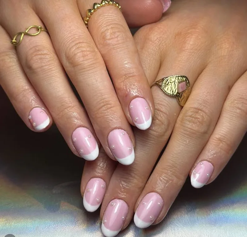 Pearl pink almond french nails design bridal elegant manicure