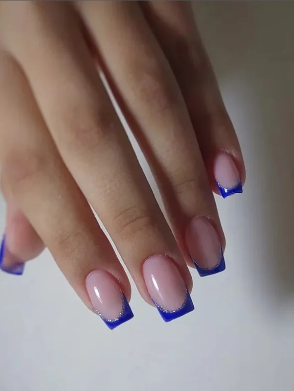 royal blue french tip square nails bold nail design