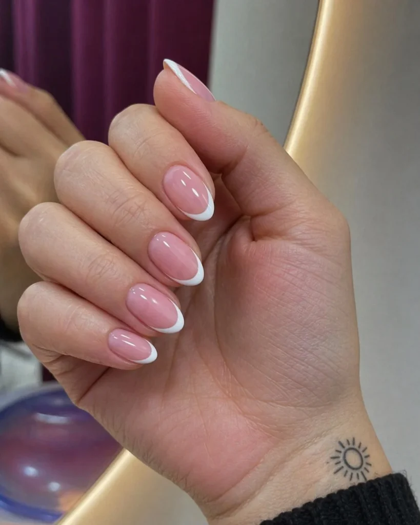 Short almond pink french nails design practical elegant manicure