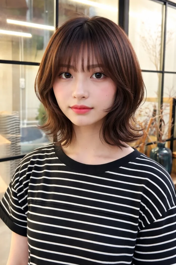 Short bob with korean wispy curtain bangs chic soft hairstyle