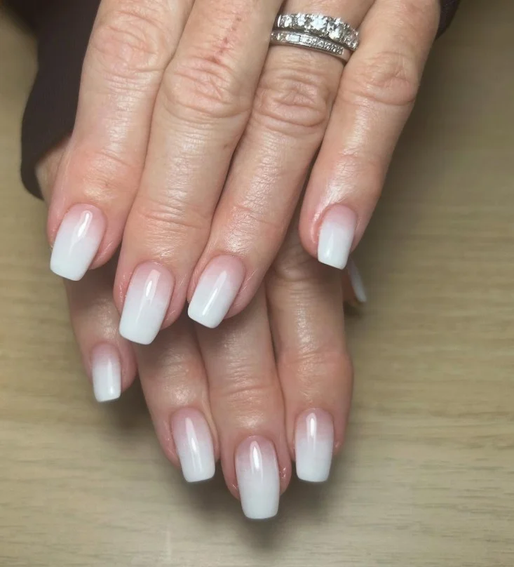 Square pink and white ombre nails design clean modern style