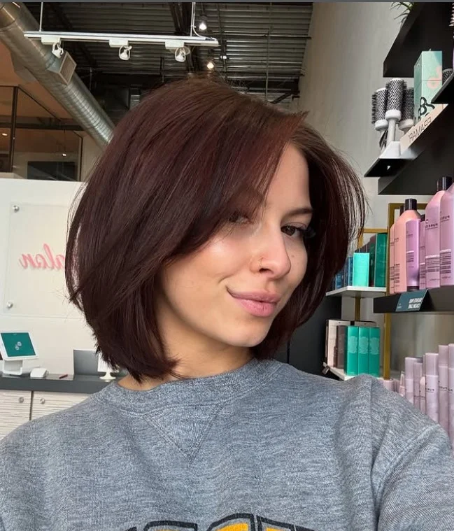 Textured layered bob with side fringe natural movement hairstyle