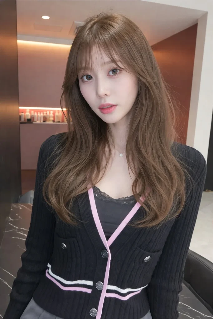 Thin hair with wispy curtain bangs adding volume and shape