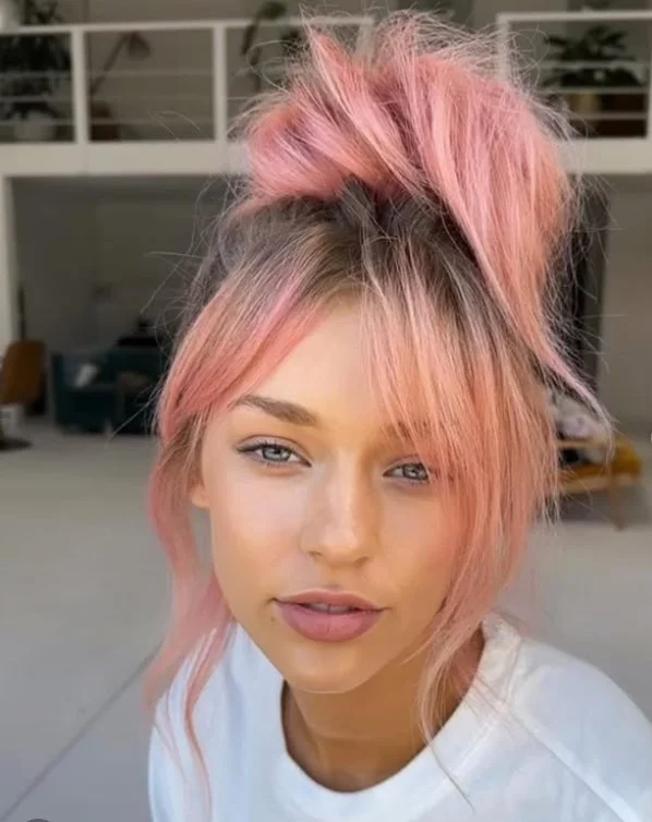 Top knot hairstyle with side bangs quick modern look