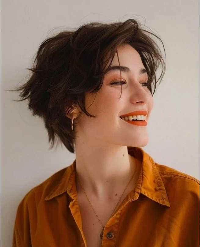 Tousled layered bob hairstyle with side bangs relaxed trendy style