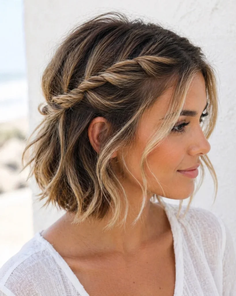 twisted front sections short beach hairstyle soft look